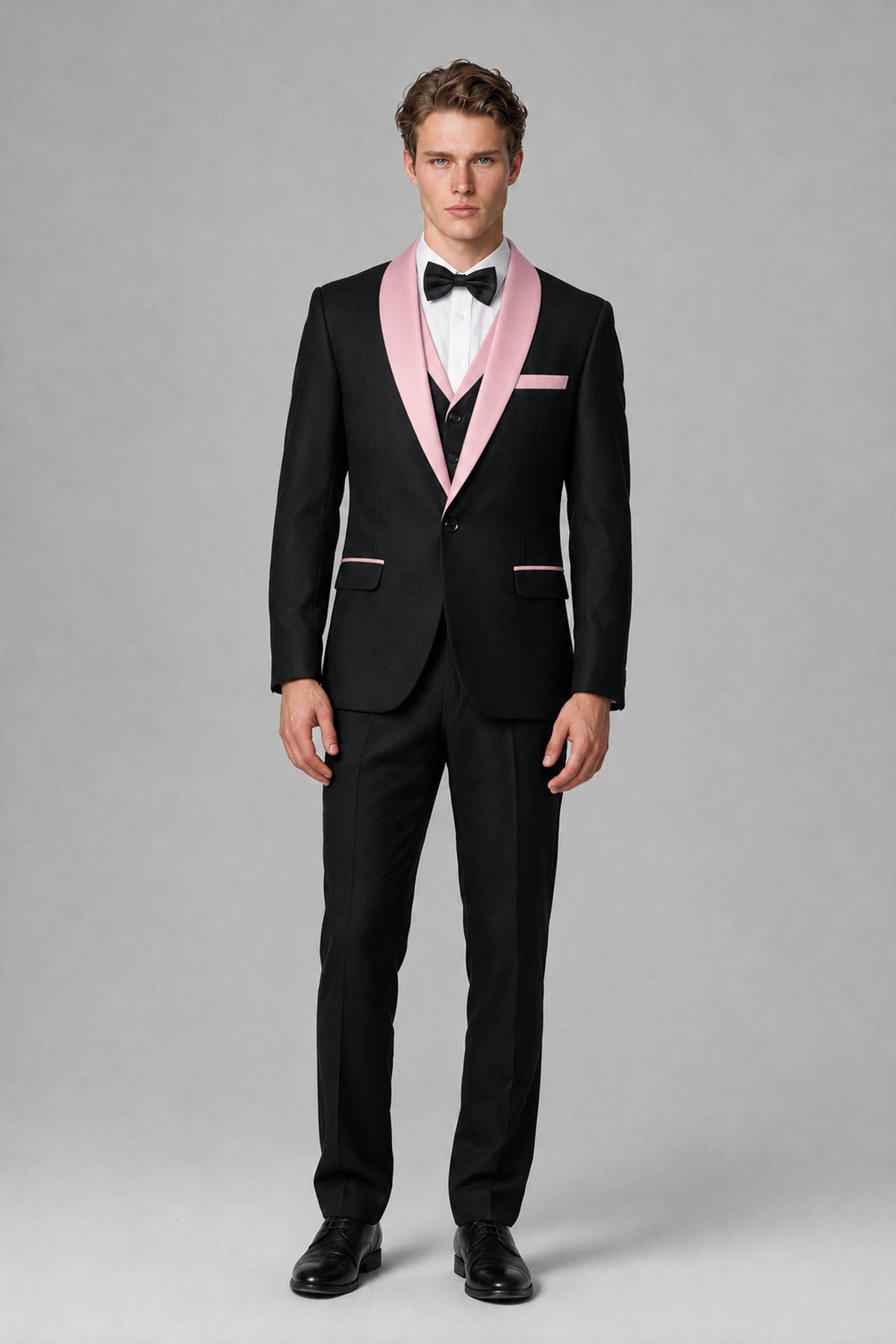 Bolodoo Men's Pink 3-Piece Shawl Lapel Tuxedo Suit - Pink - Pink_2