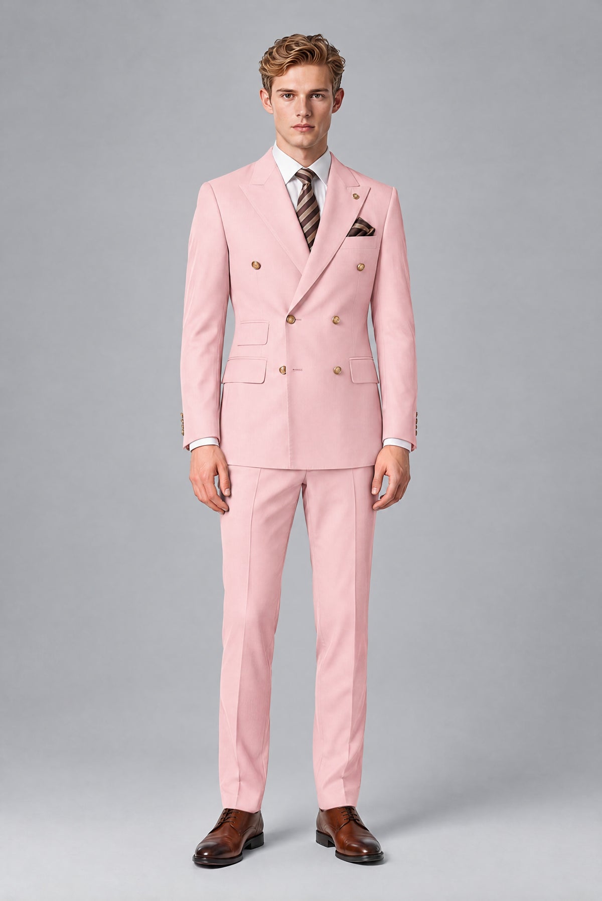 Bolodoo Men's Pink Double-Breasted 2-Piece Wedding Suit - Pink - Pink_2