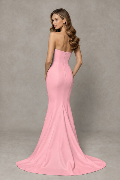 BOLODOO Pink Strapless Mermaid Evening Dress with Ruffle Slit and Train - Pink - Pink_2
