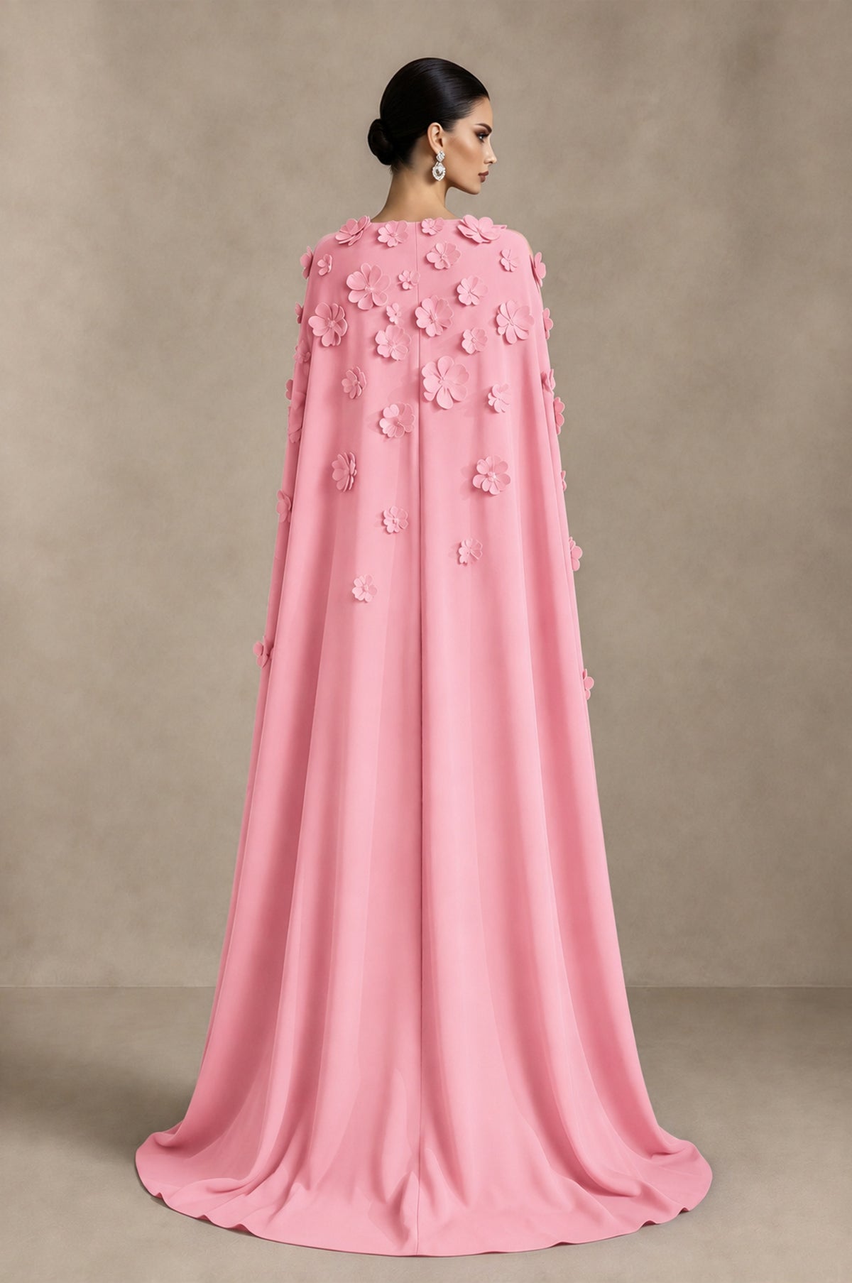 BOLODOO Pink 3D Floral Applique Cape Formal Dress - Pink - Pink_2
