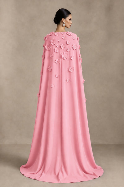 BOLODOO Pink 3D Floral Applique Cape Formal Dress - Pink - Pink_2