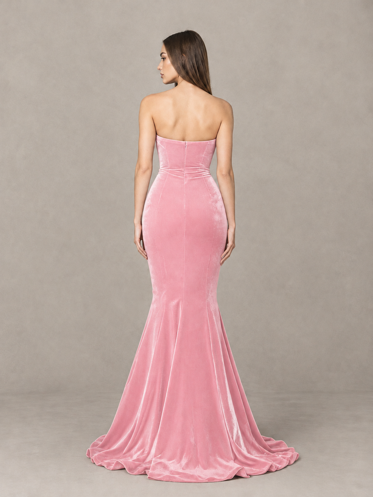 BOLODOO Pink Strapless Sweetheart Velvet-Look Mermaid Evening Dress - Pink - Pink_2