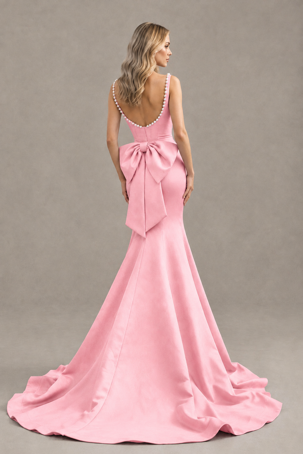 BOLODOO Pink Pearl-Trim Mermaid Prom Dress with Back Bow - Pink - Pink_2