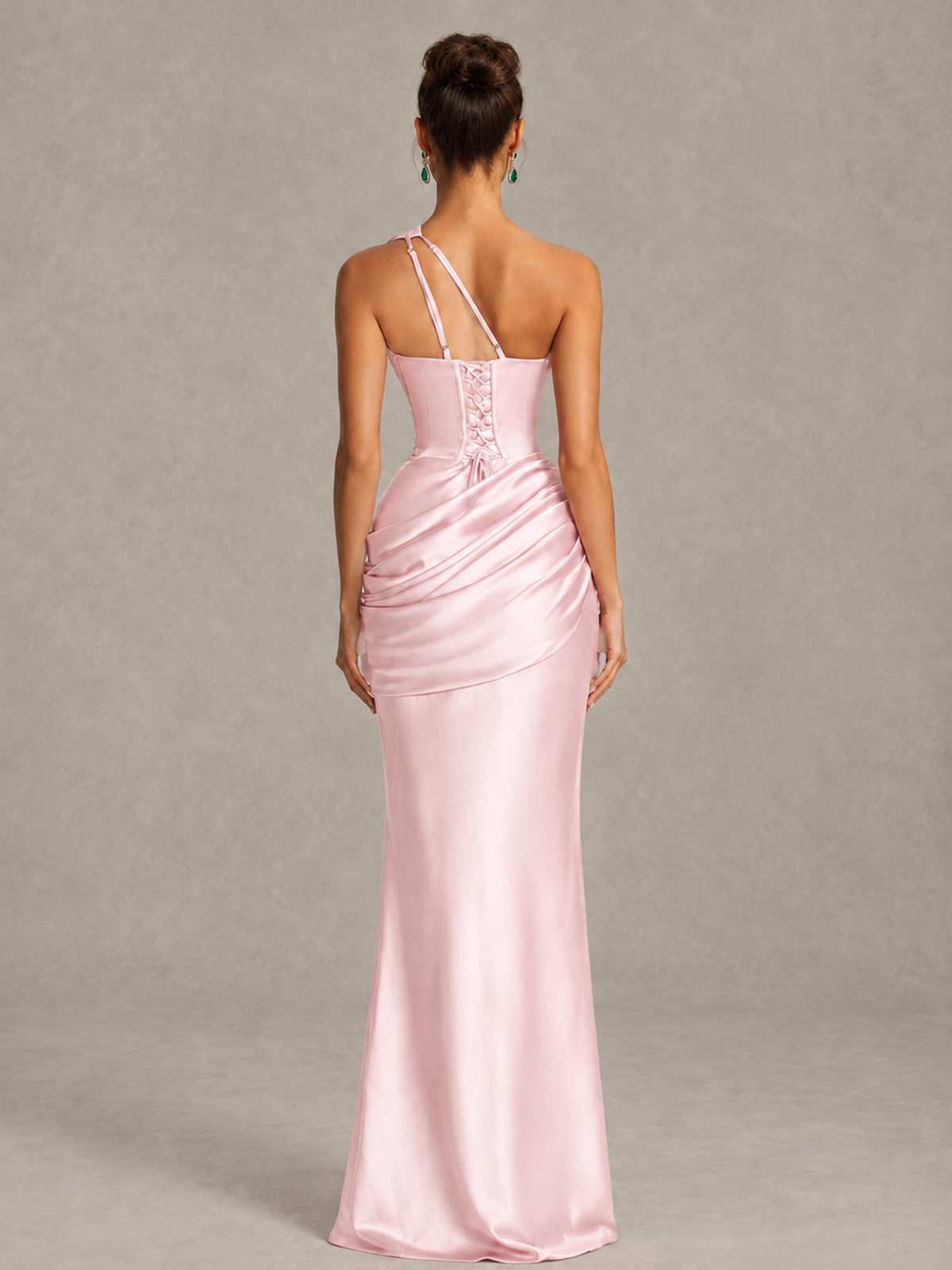 BOLODOO Pink One-Shoulder Cutout Satin Mermaid Prom Dress - Pink - Pink_2