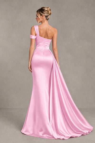 BOLODOO Pink Asymmetric Ruched Formal Evening Dress - Pink - Pink_2