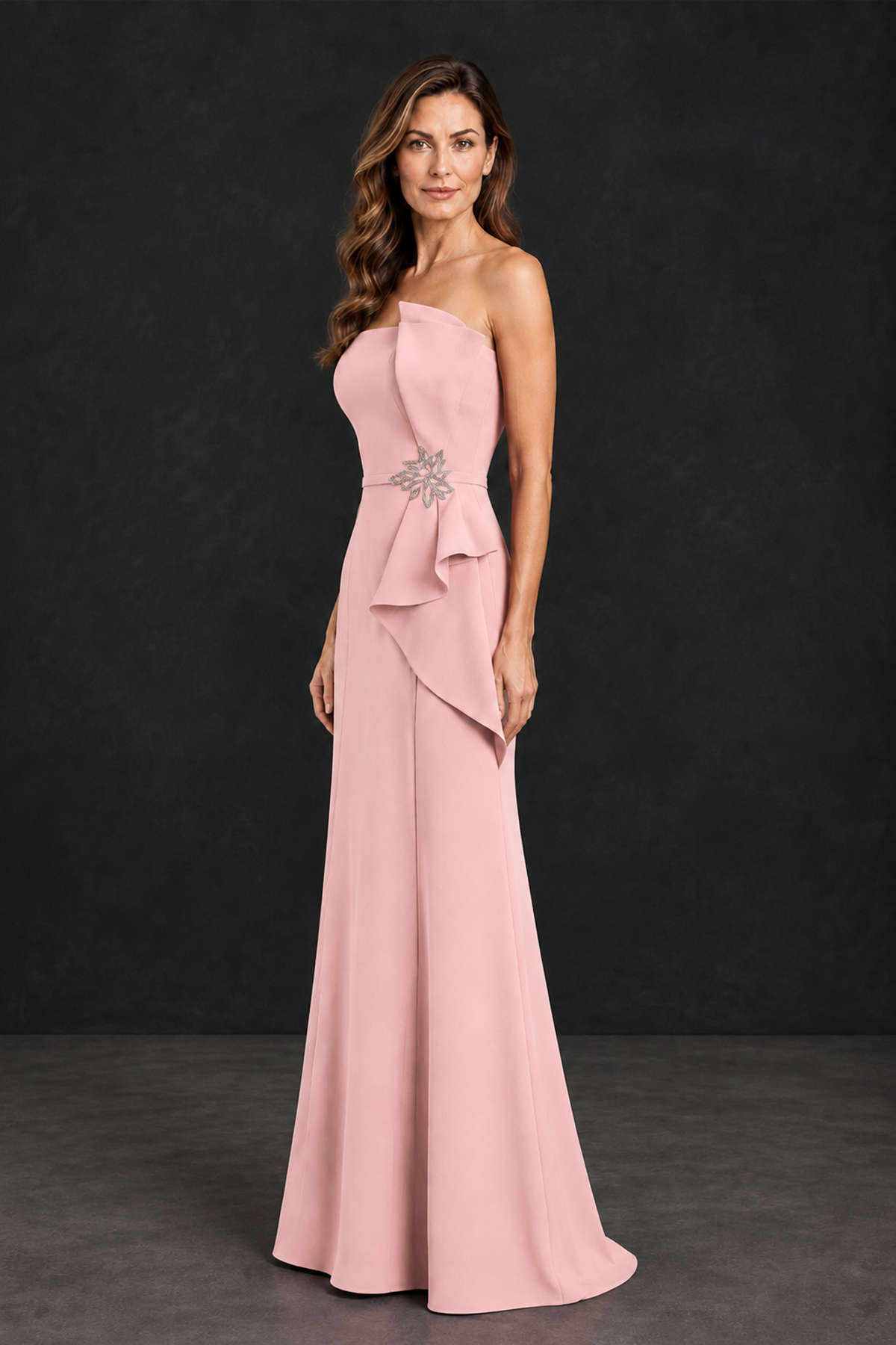 BOLODOO Pink Strapless Mother of the Bride Dress with Ruffle Detail - Pink - Pink_3
