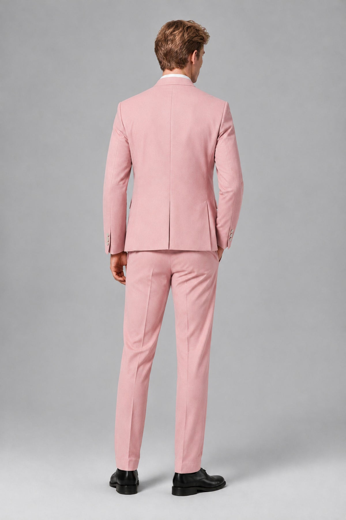 Bolodoo Men's Pink Mandarin Collar 3-Piece Suit – Jacket, Vest & Trousers - Pink - Pink_3
