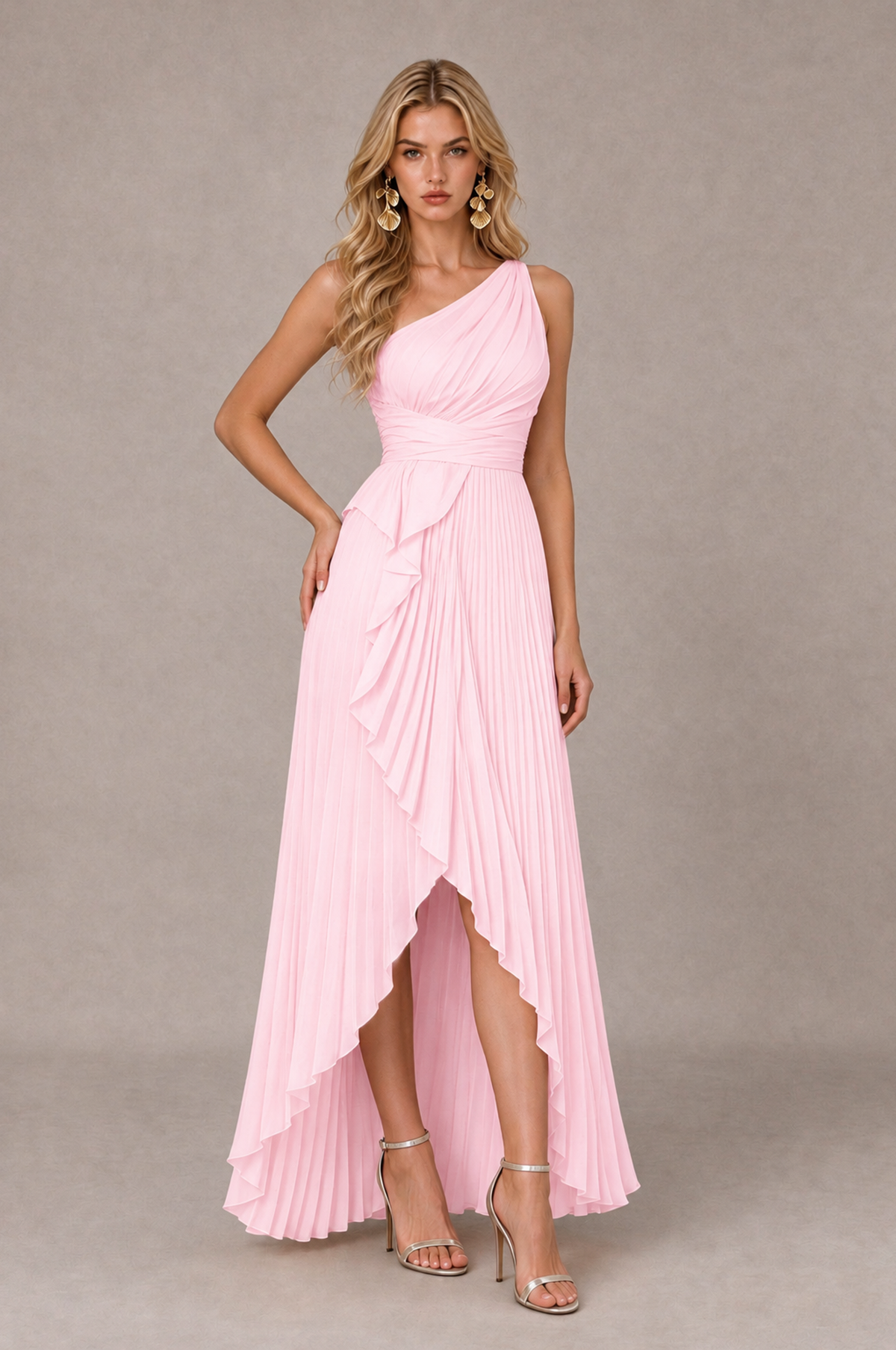 BOLODOO Pink One-Shoulder High-Low Ruffle Maxi Dress - Pink - Pink_3