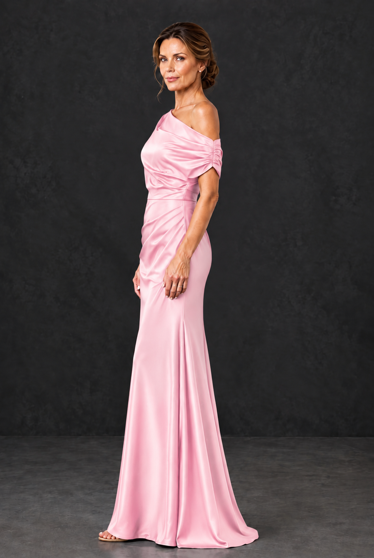 BOLODOO Pink Asymmetric Ruched Mother of the Bride Dress - Pink - Pink_3