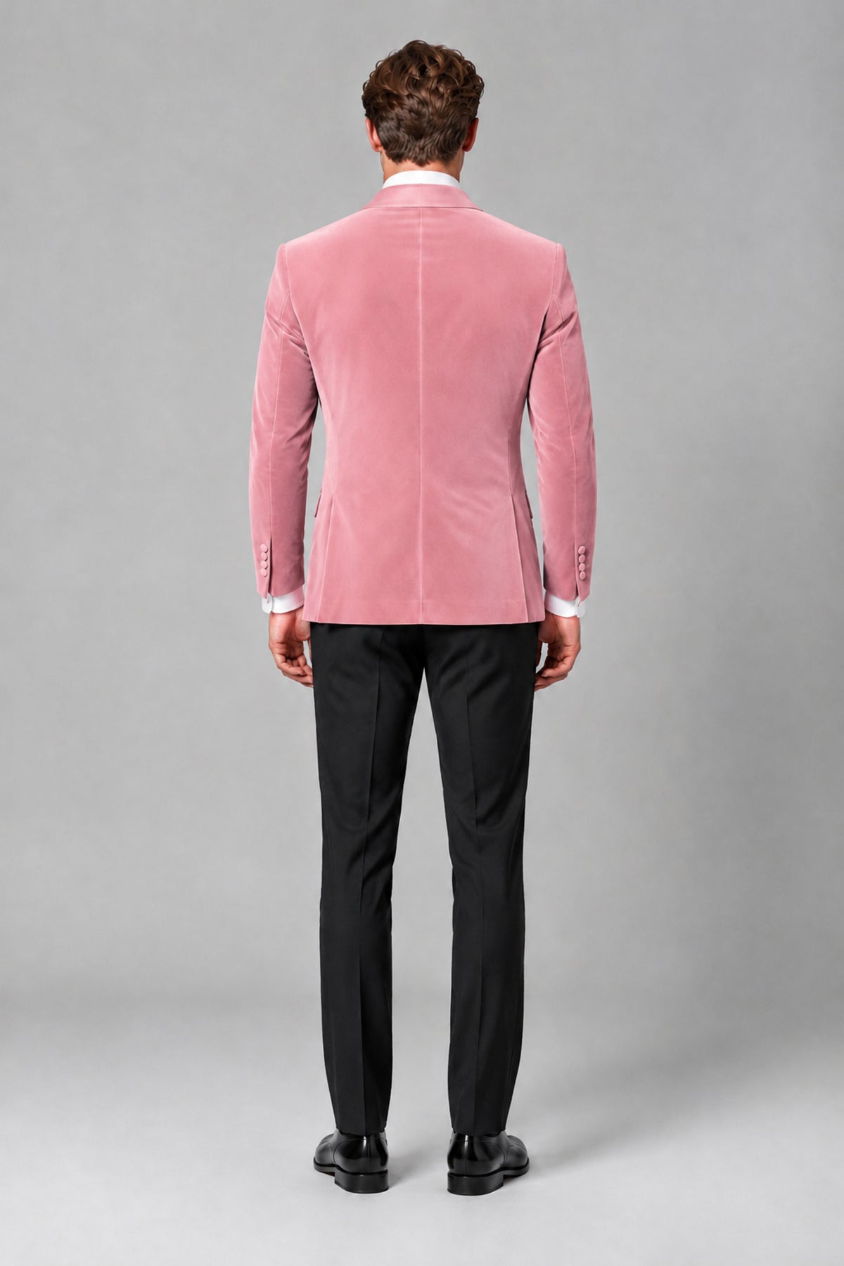 BOLODOO Men's Pink Velvet Blazer | Shawl Lapel Tuxedo Jacket - Pink - Pink_3