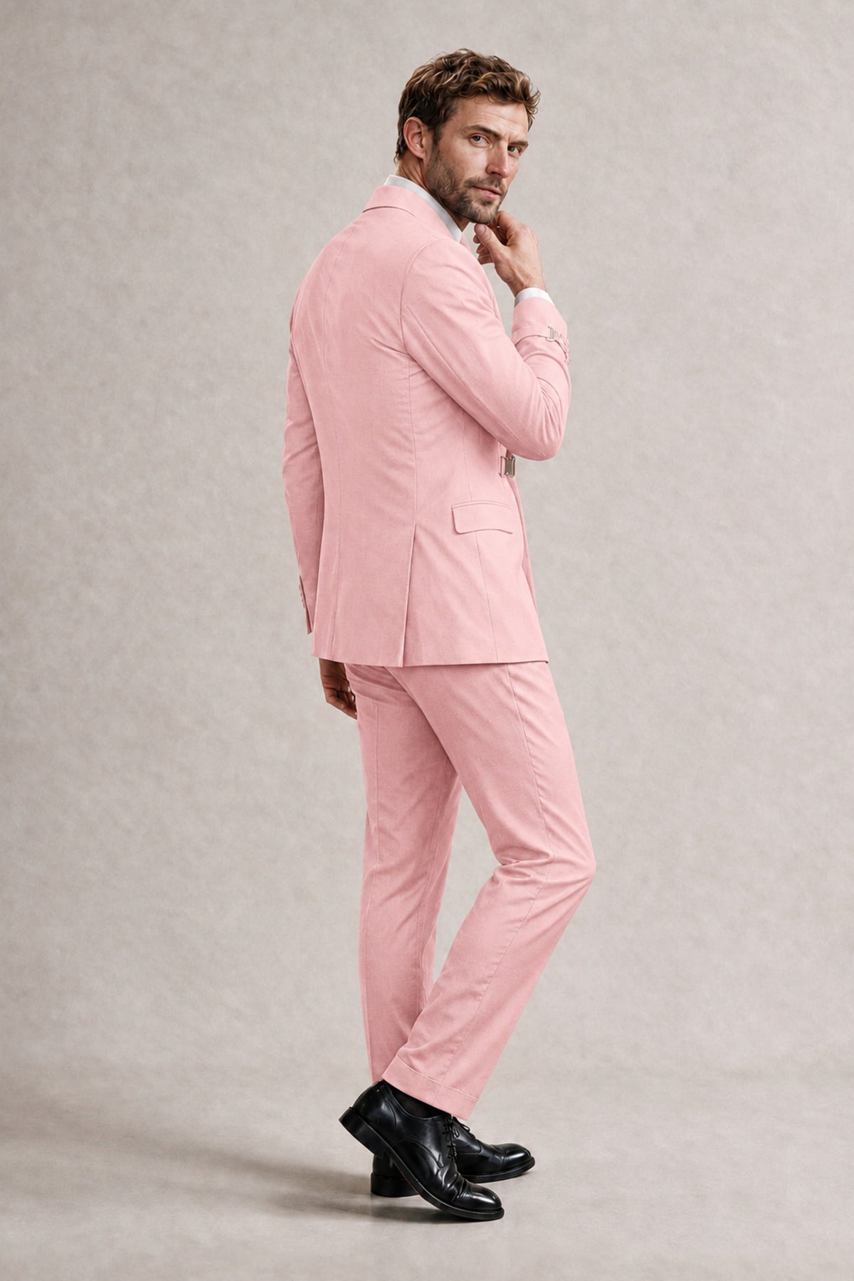BOLODOO Men's Pink Double-Breasted 2-Piece Suit Set – Blazer & Tailored Trousers - Pink