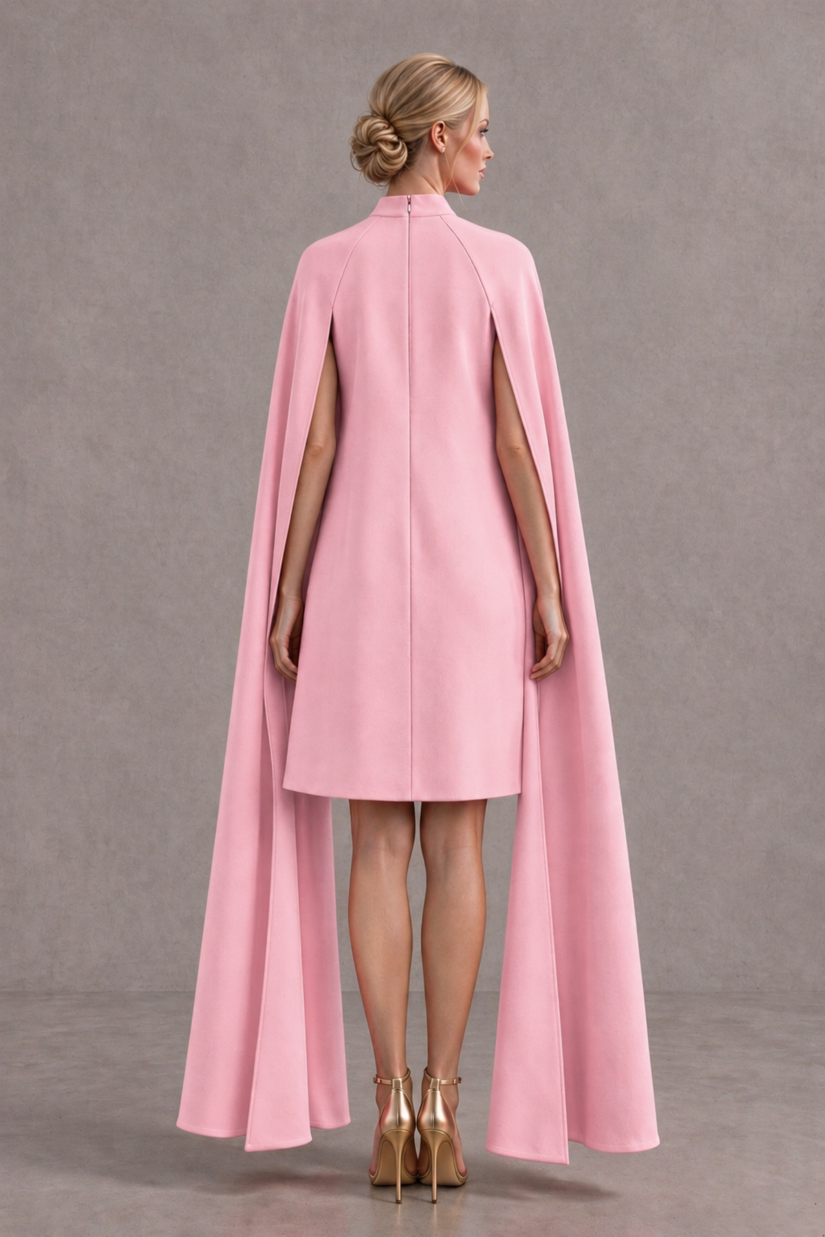 BOLODOO Pink High Neck Floral Cape Mini Cocktail Dress - Pink - Pink_3