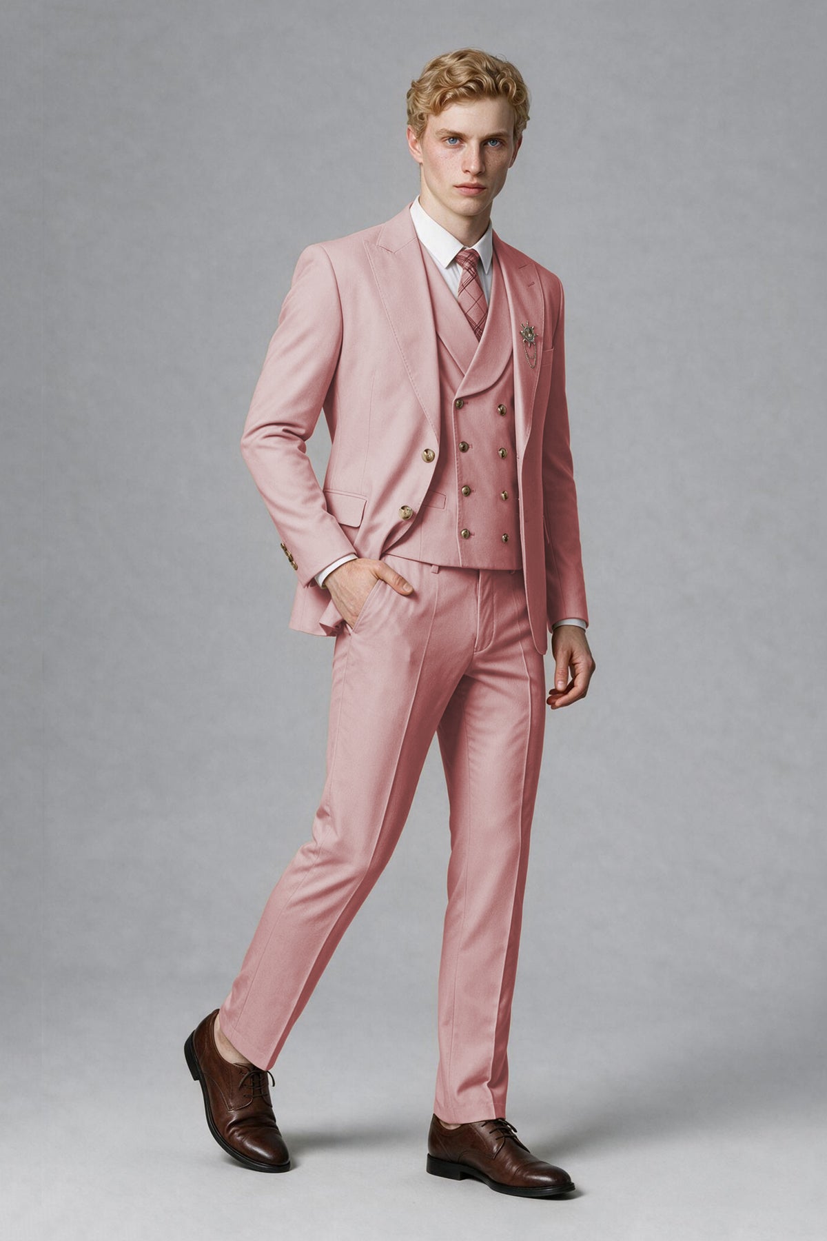 BOLODOO Men's Pink Two-Piece Wedding Suit – Jacket & Trousers - Pink