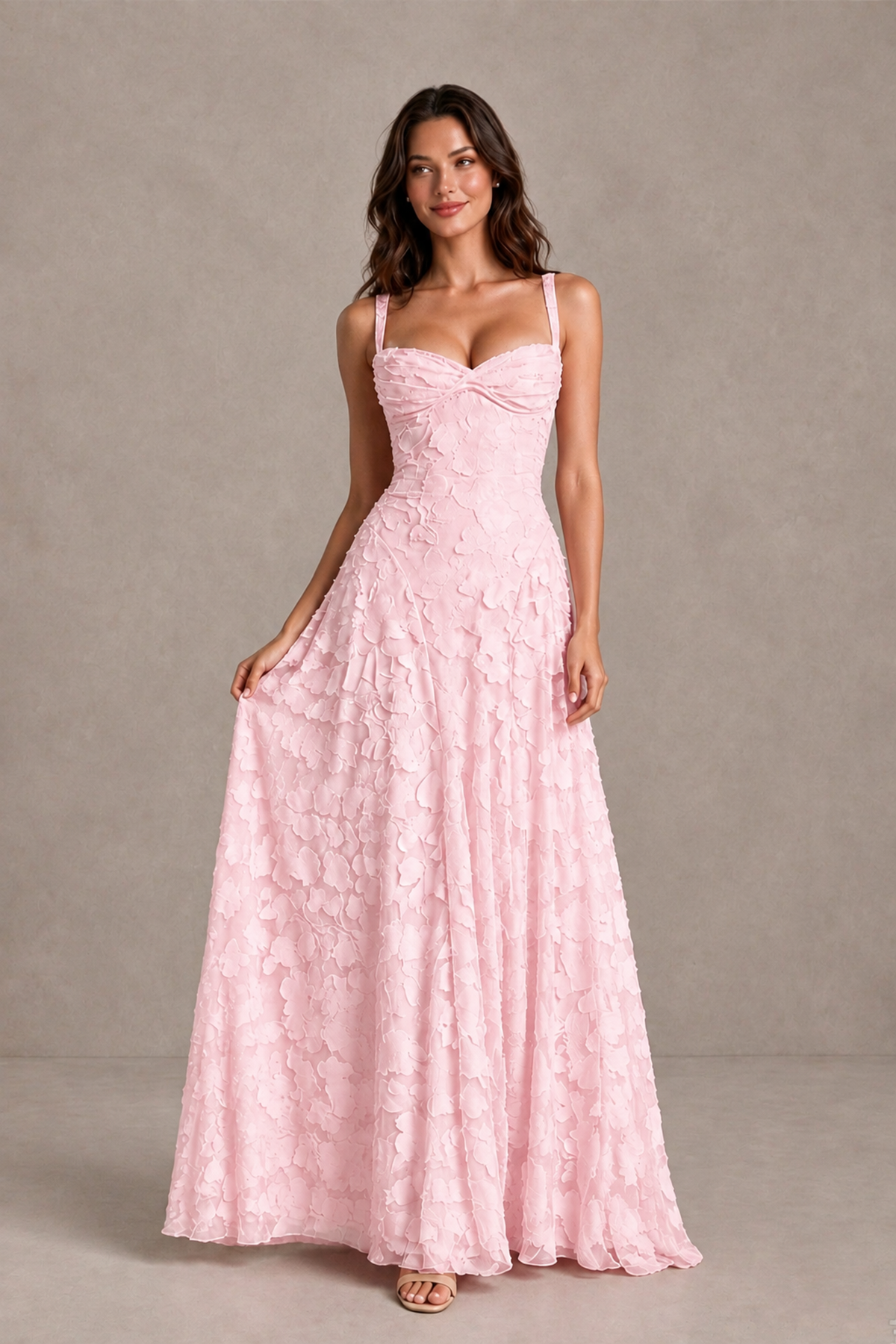 BOLODOO Pink Floral-Textured A-Line Dress with Lace-Up Back - Pink - Pink_3