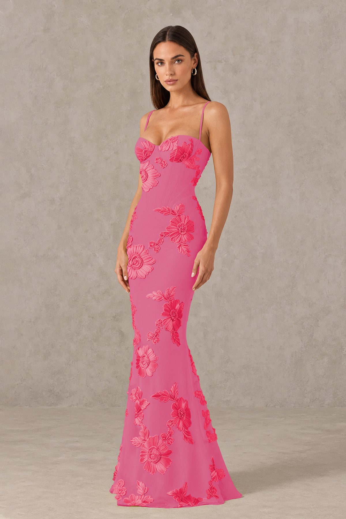 BOLODOO Pink Floral Lace-Up Back Mermaid Maxi Dress - Pink