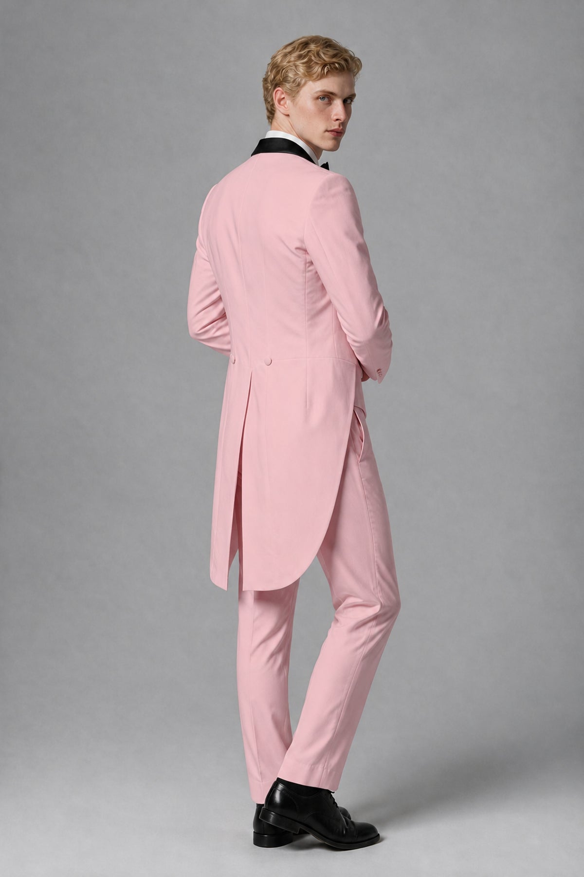 Bolodoo Men's Pink 3-Piece Tailcoat Tuxedo Suit with Vest & Trousers - Pink - Pink_3