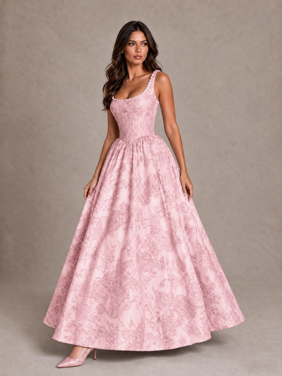 BOLODOO Pink Floral Corset A-Line Prom Dress with Lace-Up Back - Pink - Pink_3