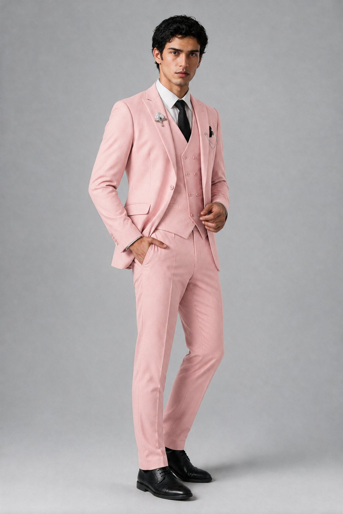 Bolodoo Men's Pink 2-Piece Suit – Notch Lapel Jacket & Trousers - Pink - Pink_3