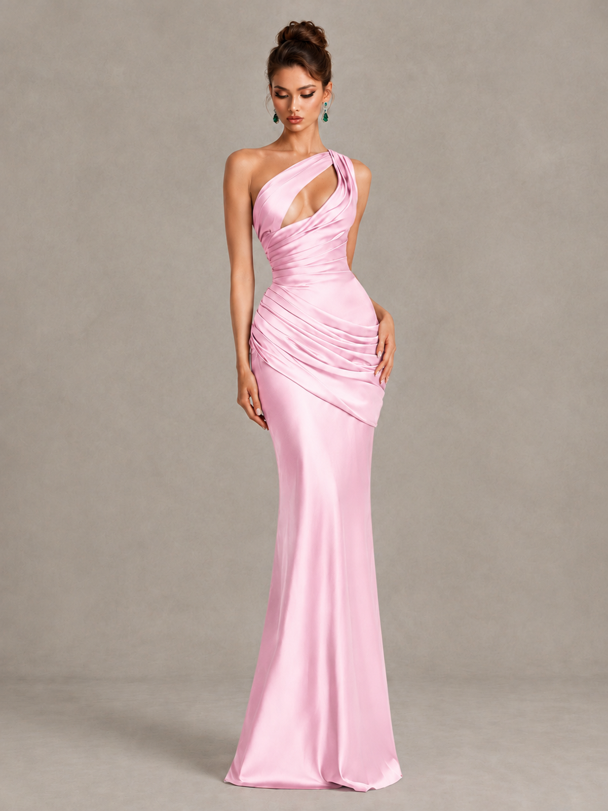BOLODOO Pink One-Shoulder Cutout Satin Mermaid Prom Dress - Pink - Pink_4