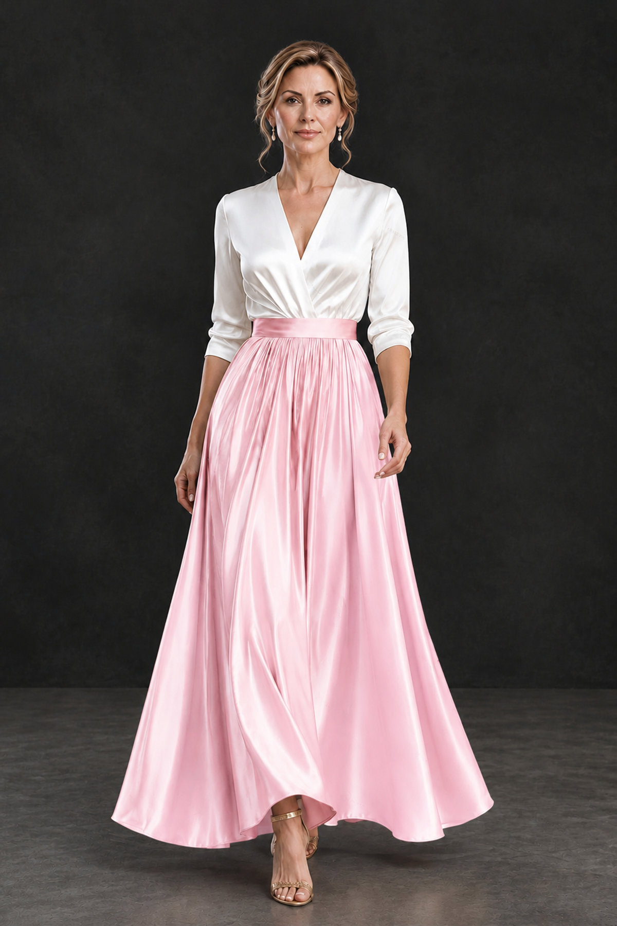 BOLODOO Pink and White V-Neck A-Line Mother of the Bride Dress - Pink - Pink_4