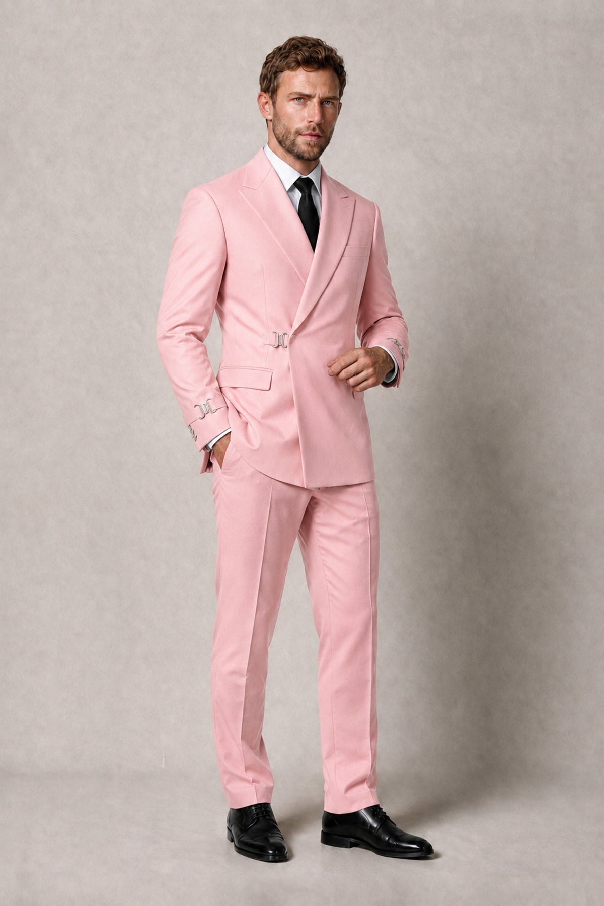 BOLODOO Men's Pink Double-Breasted 2-Piece Suit Set – Blazer & Tailored Trousers - Pink