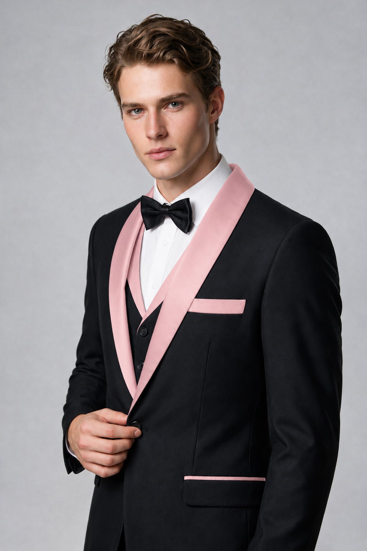 Bolodoo Men's Pink 3-Piece Shawl Lapel Tuxedo Suit - Pink - Pink_4