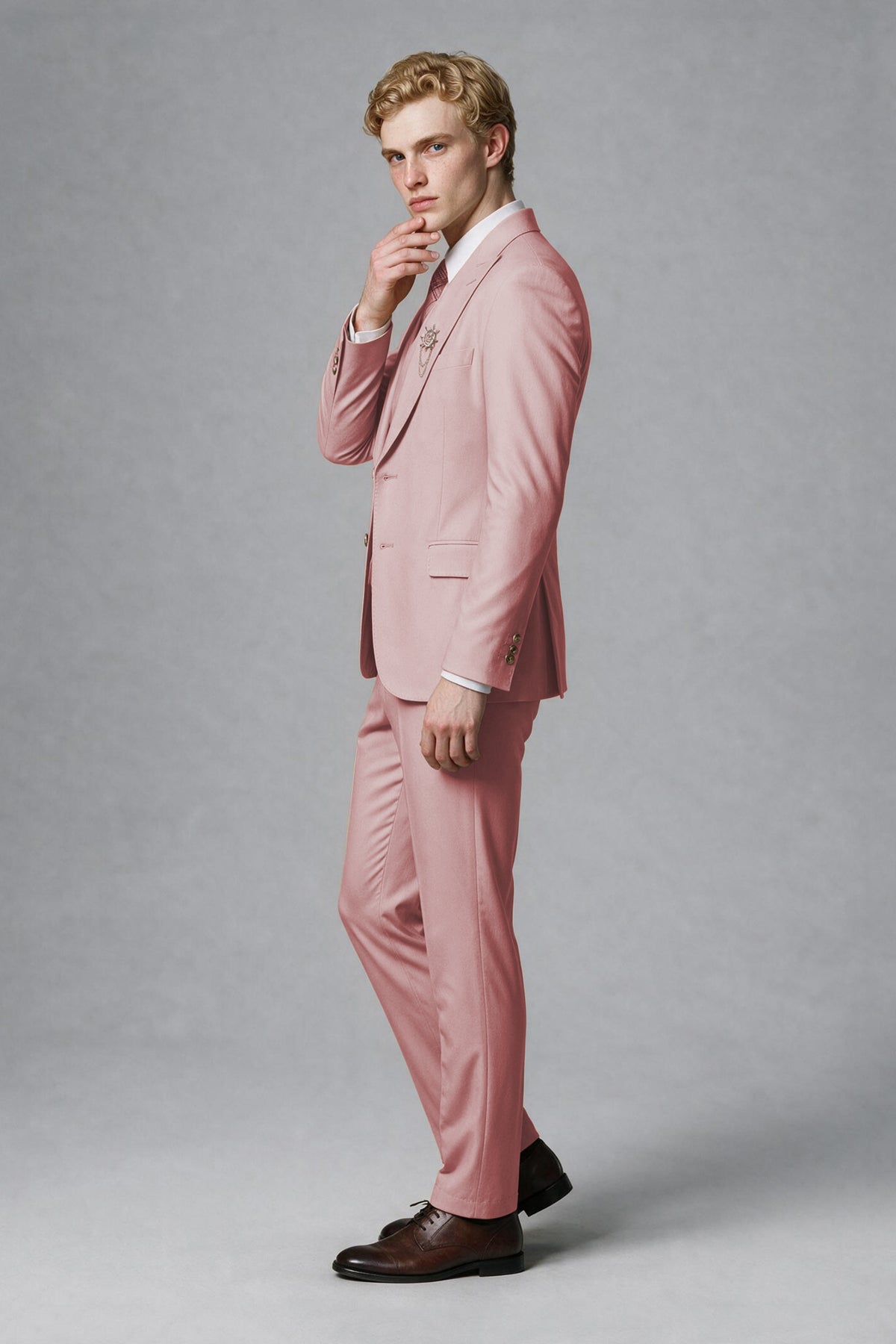 BOLODOO Men's Pink Two-Piece Wedding Suit – Jacket & Trousers - Pink