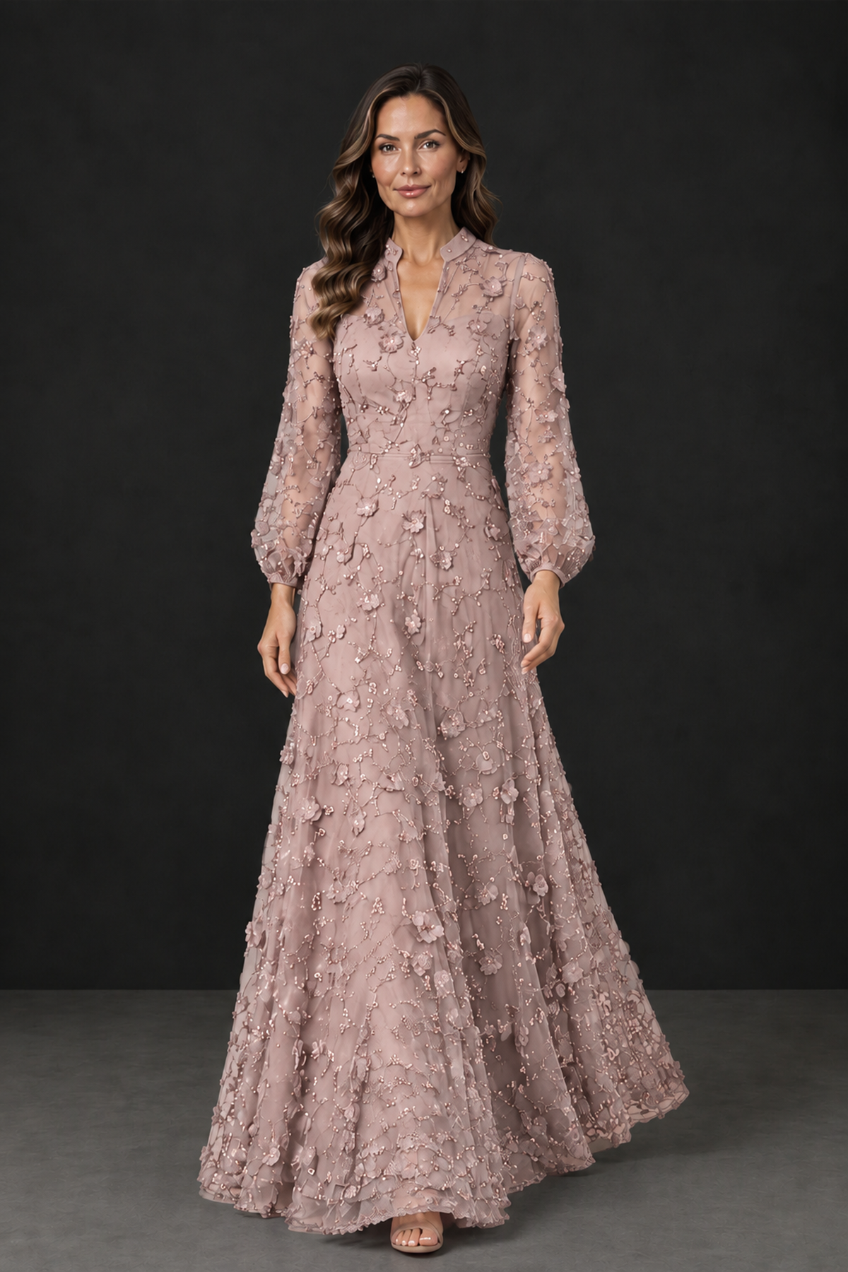 BOLODOO Pink Long Sleeve Floral Mother of the Bride Dress - Pink - Pink_4