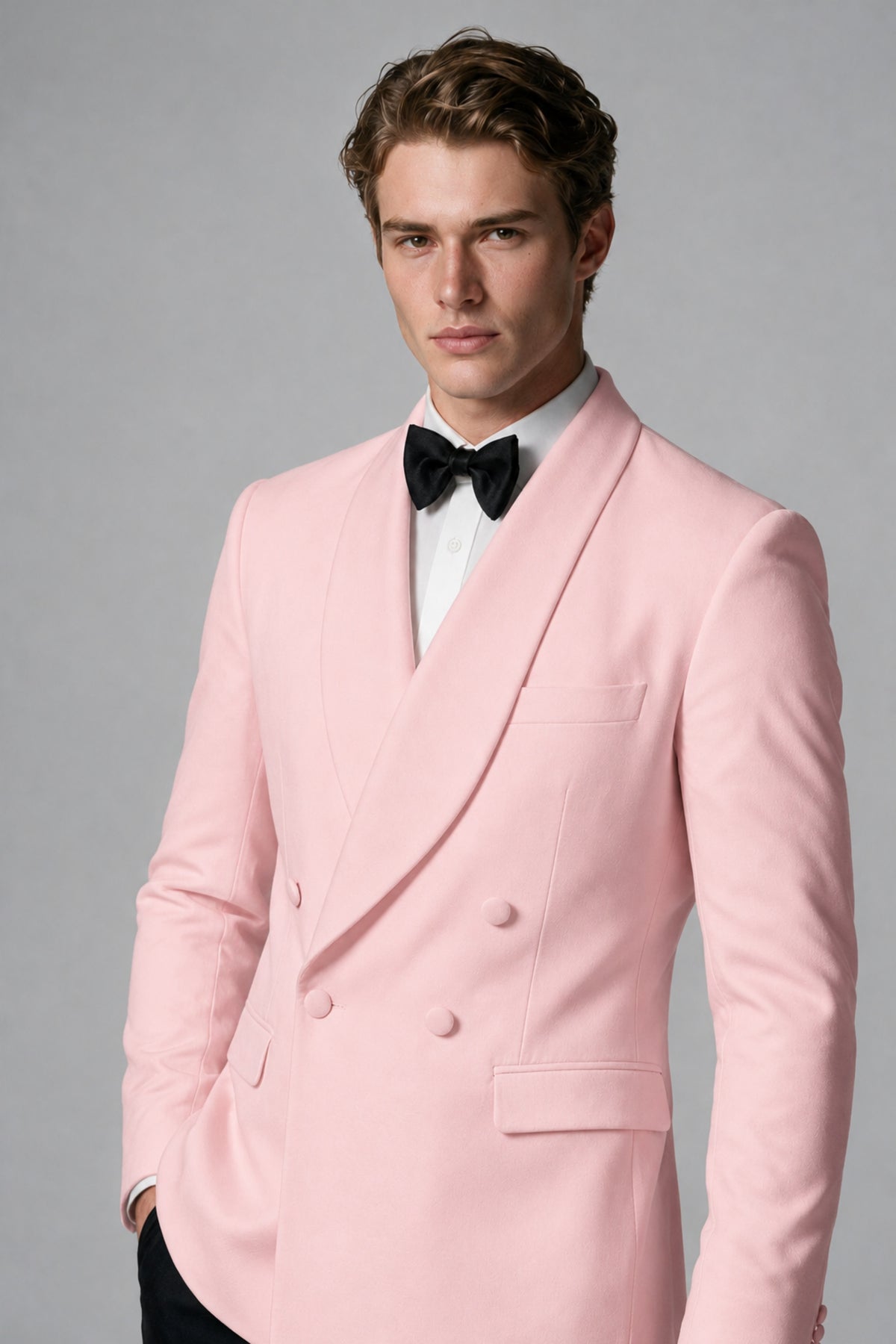 BOLODOO Men's Pink Double-Breasted Tuxedo Blazer – Shawl Lapel Formal Suit Jacket - Pink - Pink_4