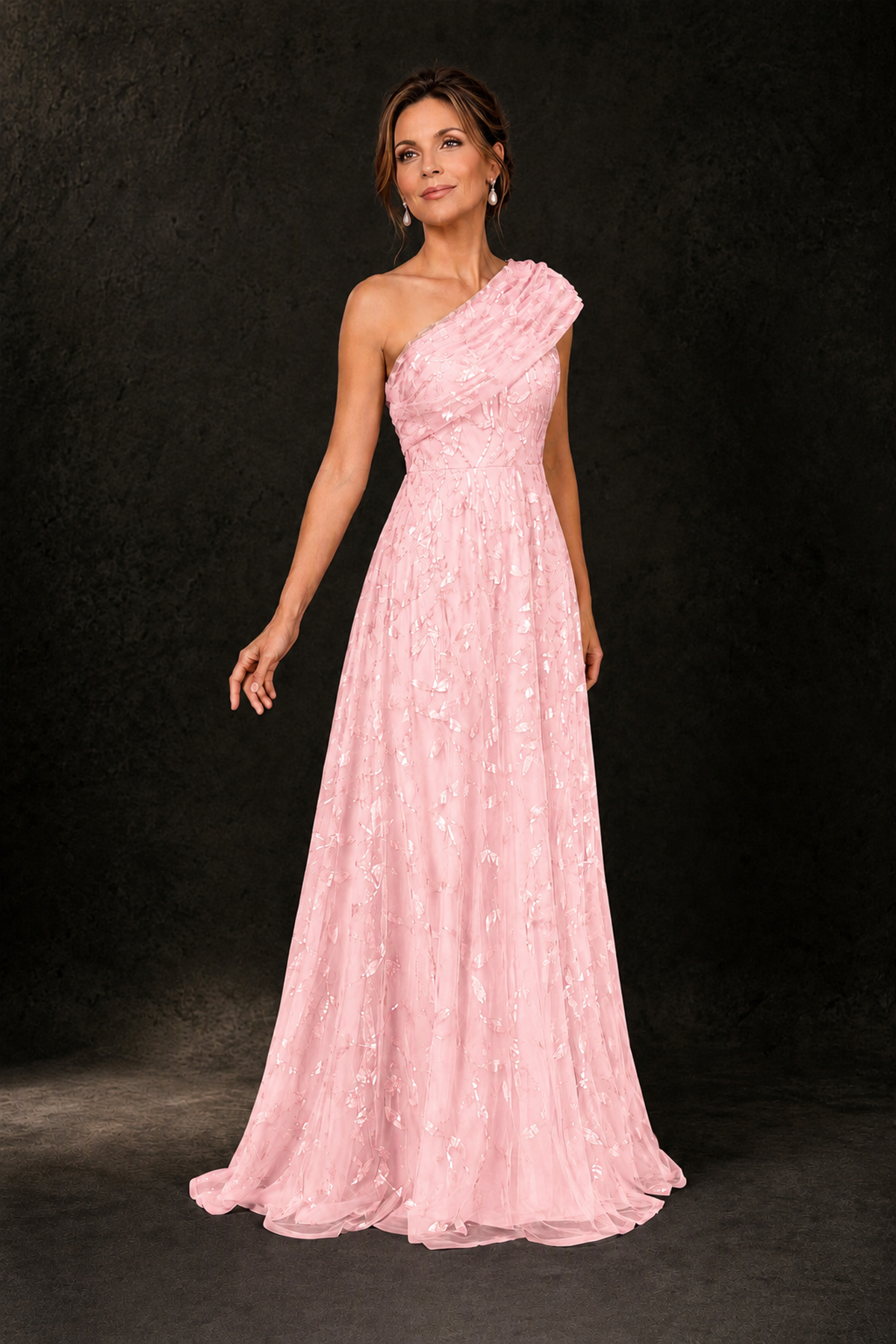 BOLODOO Pink Leaf Sequin One-Shoulder A-Line Maxi Gown – Mother of the Bride & Formal Evening Dress - Pink - Pink_4