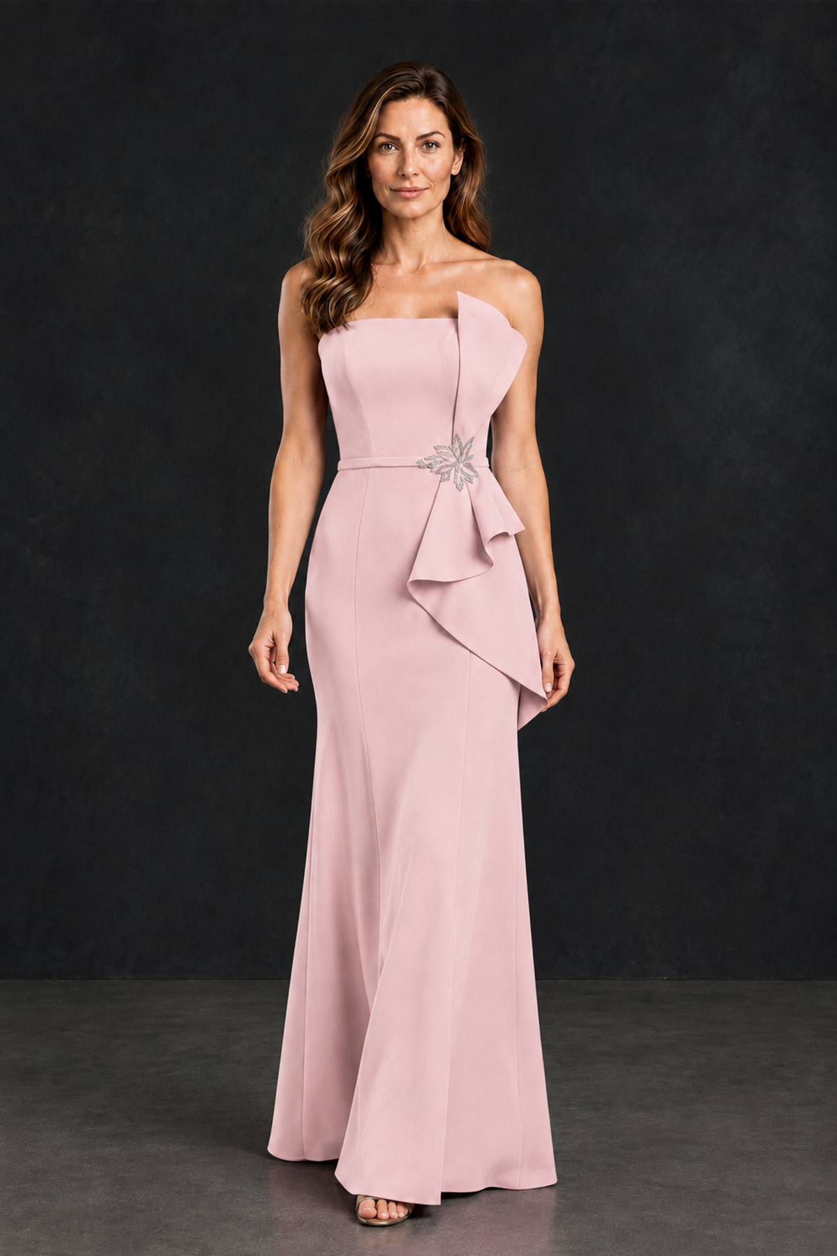 BOLODOO Pink Strapless Mother of the Bride Dress with Ruffle Detail - Pink - Pink_4