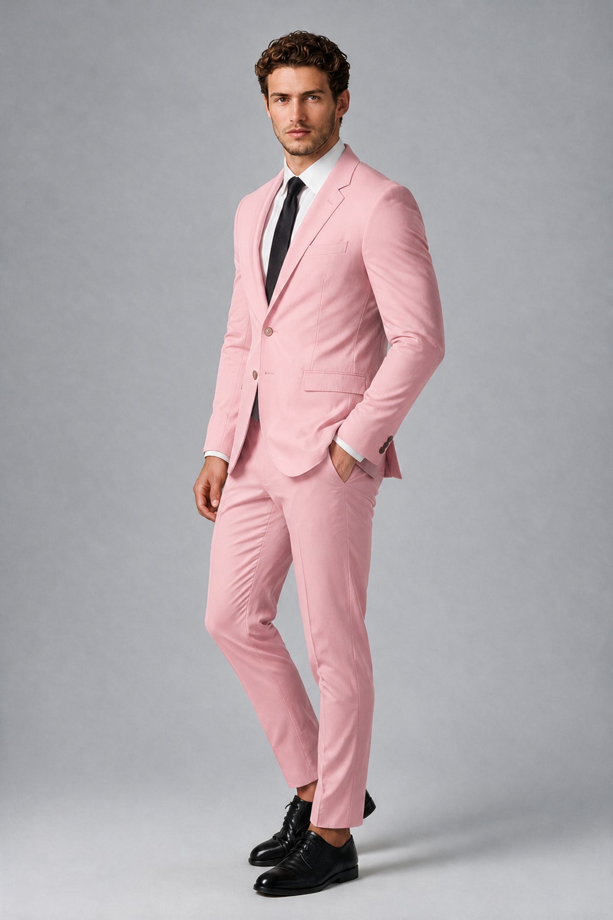 Bolodoo Men's Pink Two-Piece Suit with Notch-Lapel Jacket & Trousers - Pink - Pink_4