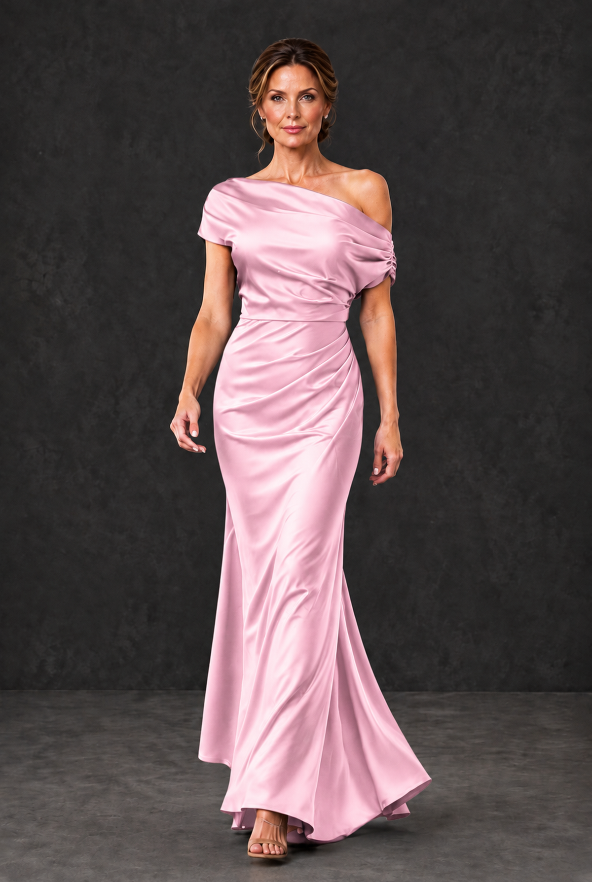 BOLODOO Pink Asymmetric Ruched Mother of the Bride Dress - Pink - Pink_4