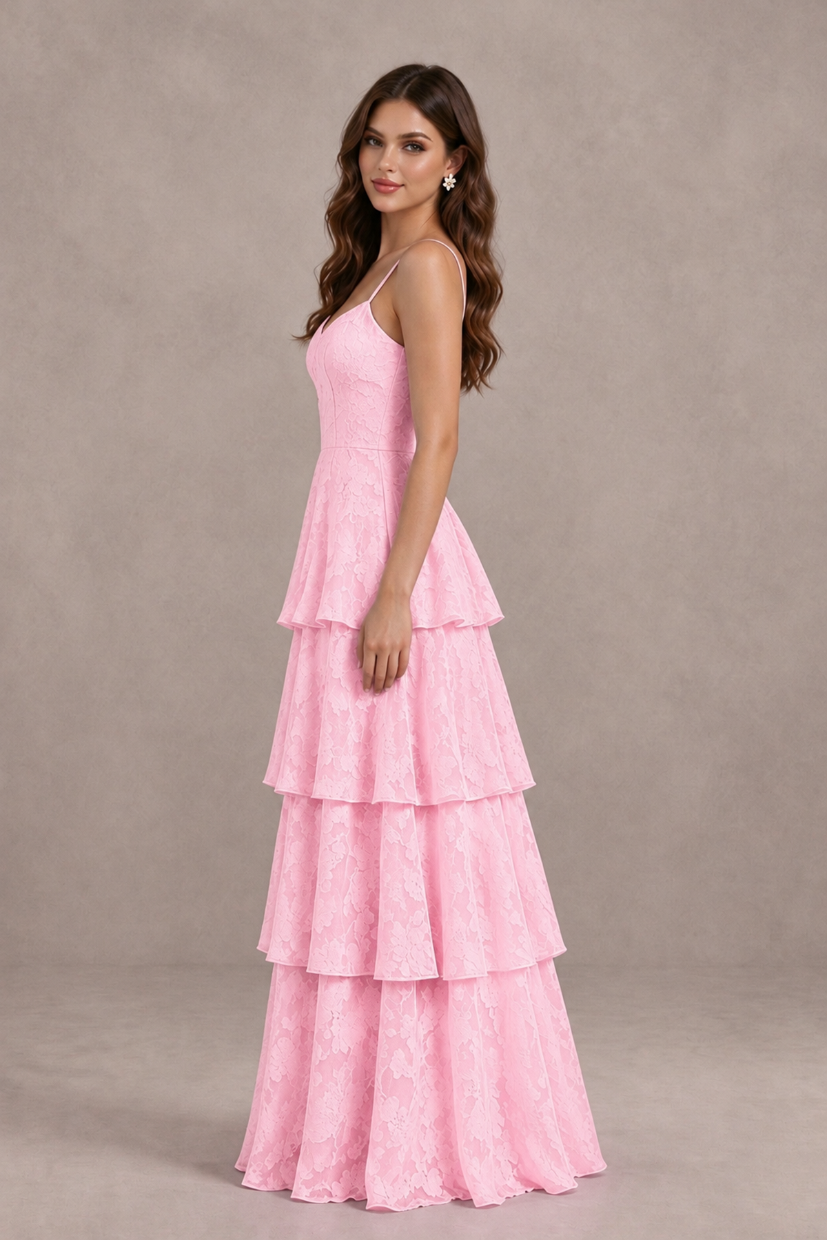 BOLODOO Pink Tiered Floral-Textured Spaghetti Strap Maxi Dress - Pink - Pink_4