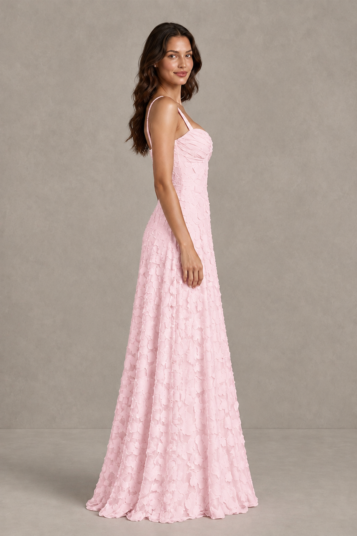 BOLODOO Pink Floral-Textured A-Line Dress with Lace-Up Back - Pink - Pink_4