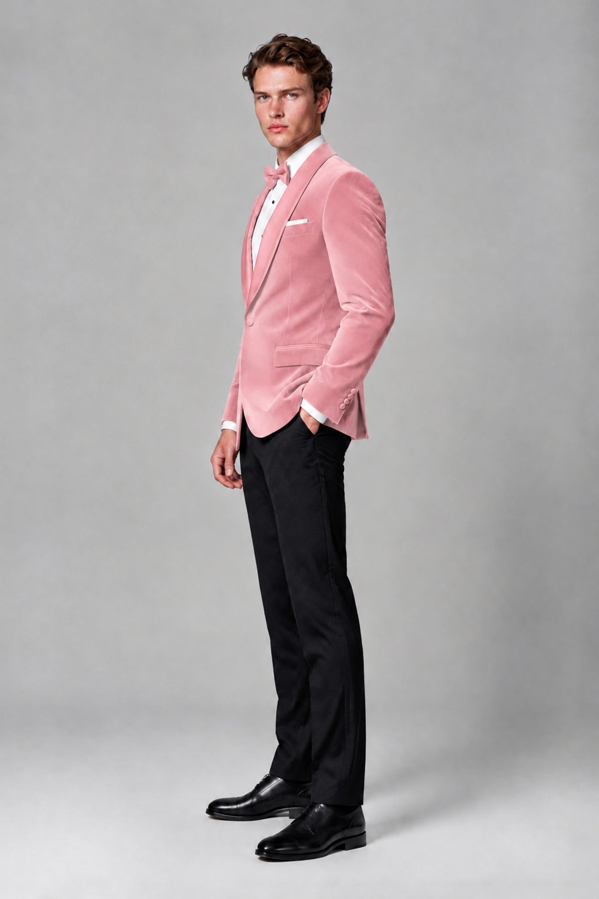 BOLODOO Men's Pink Velvet Blazer | Shawl Lapel Tuxedo Jacket - Pink - Pink_4