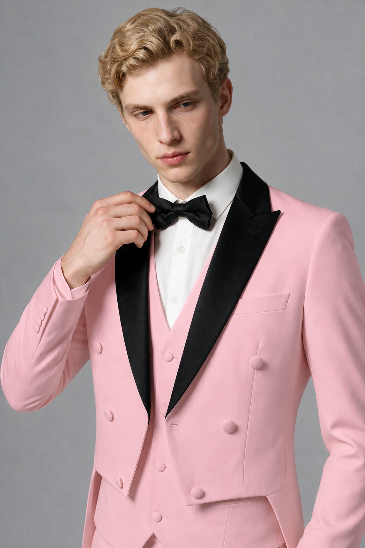 Bolodoo Men's Pink 3-Piece Tailcoat Tuxedo Suit with Vest & Trousers - Pink - Pink_4
