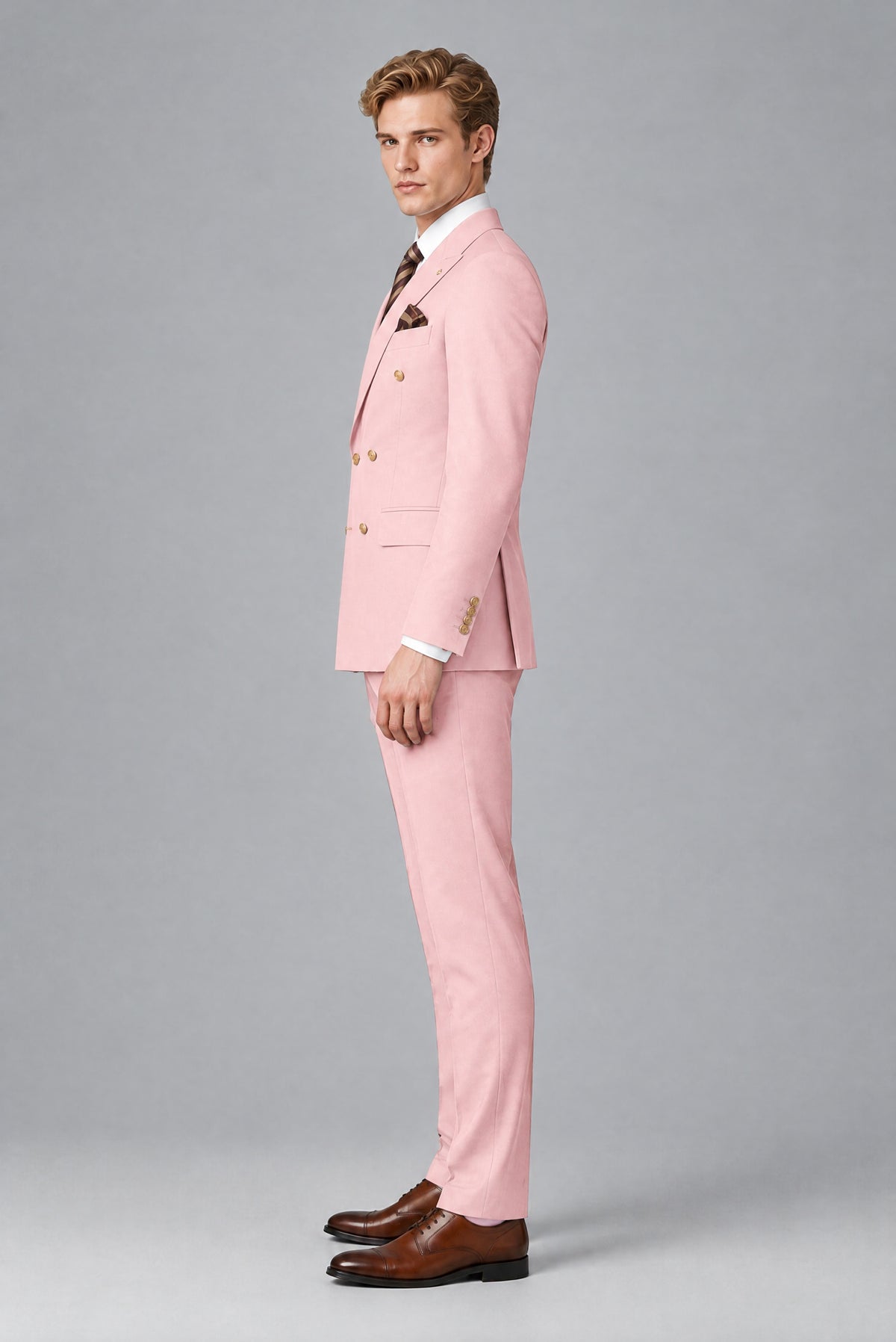 Bolodoo Men's Pink Double-Breasted 2-Piece Wedding Suit - Pink - Pink_4