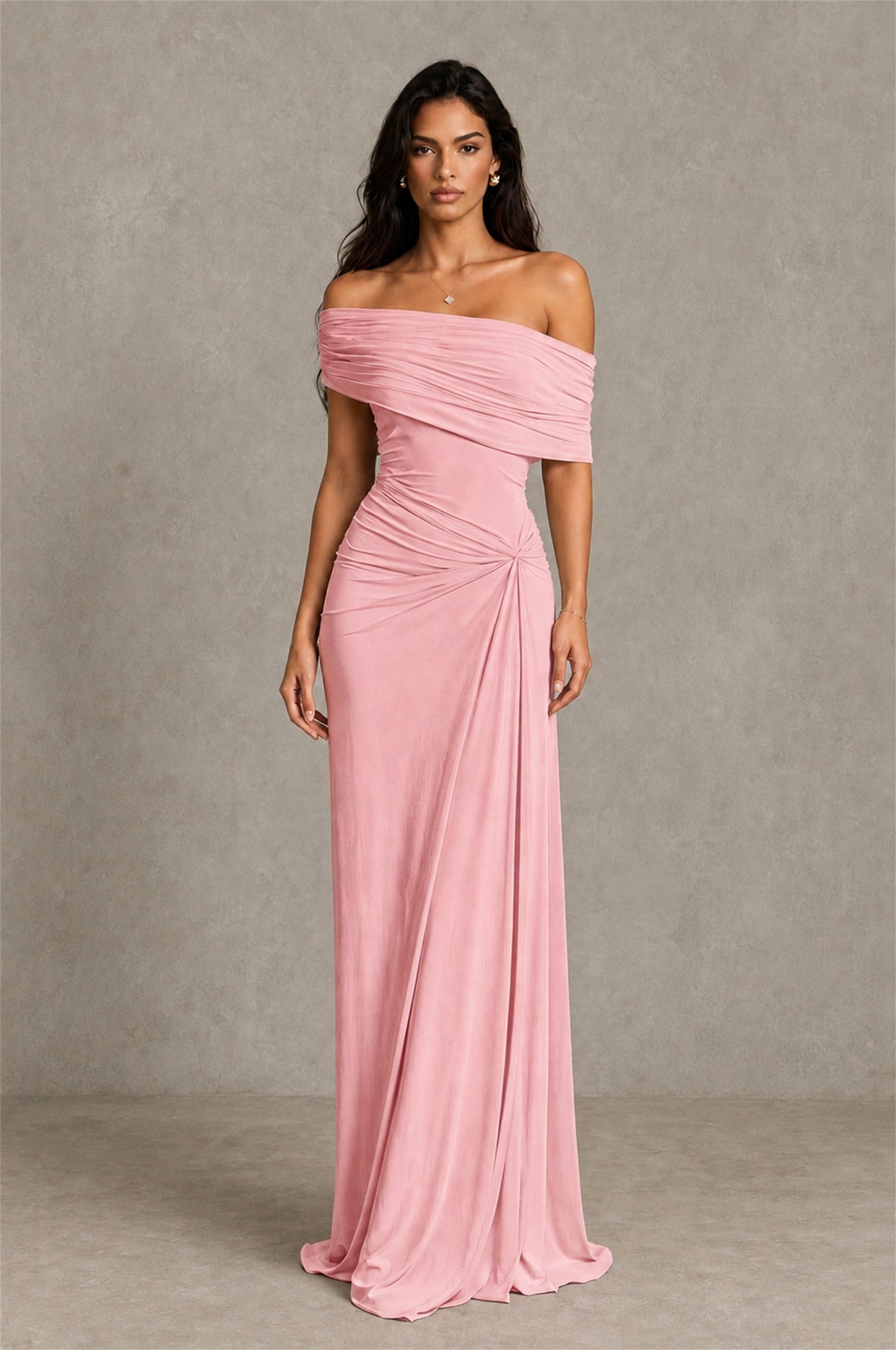 BOLODOO Pink Off-Shoulder Ruched Maxi Dress - Pink