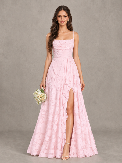 BOLODOO Pink Floral Appliqué Slit Maxi Dress - Pink - Pink (1)