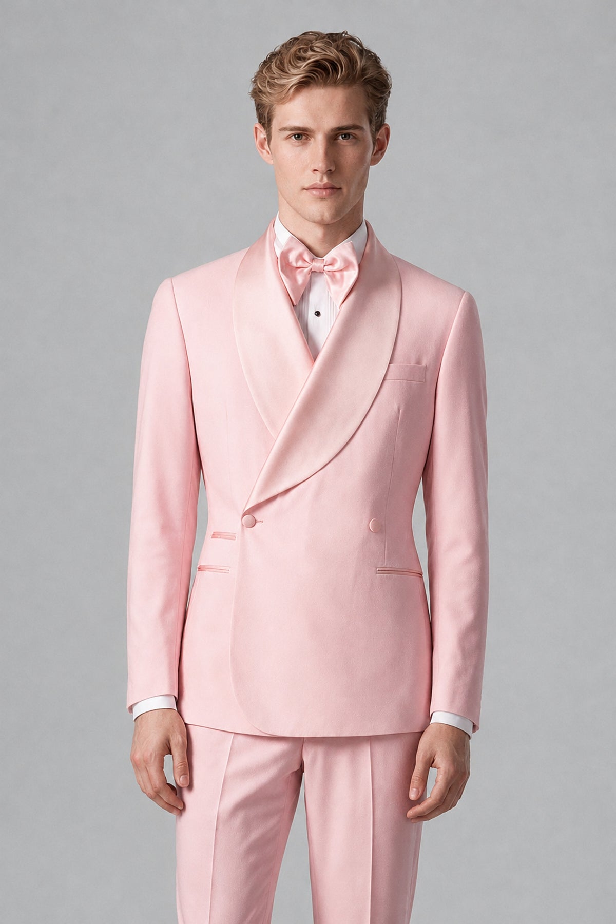 Bolodoo Men's Pink Shawl Lapel 2-Piece Tuxedo Suit – Jacket & Trousers - Pink - Pink (1)