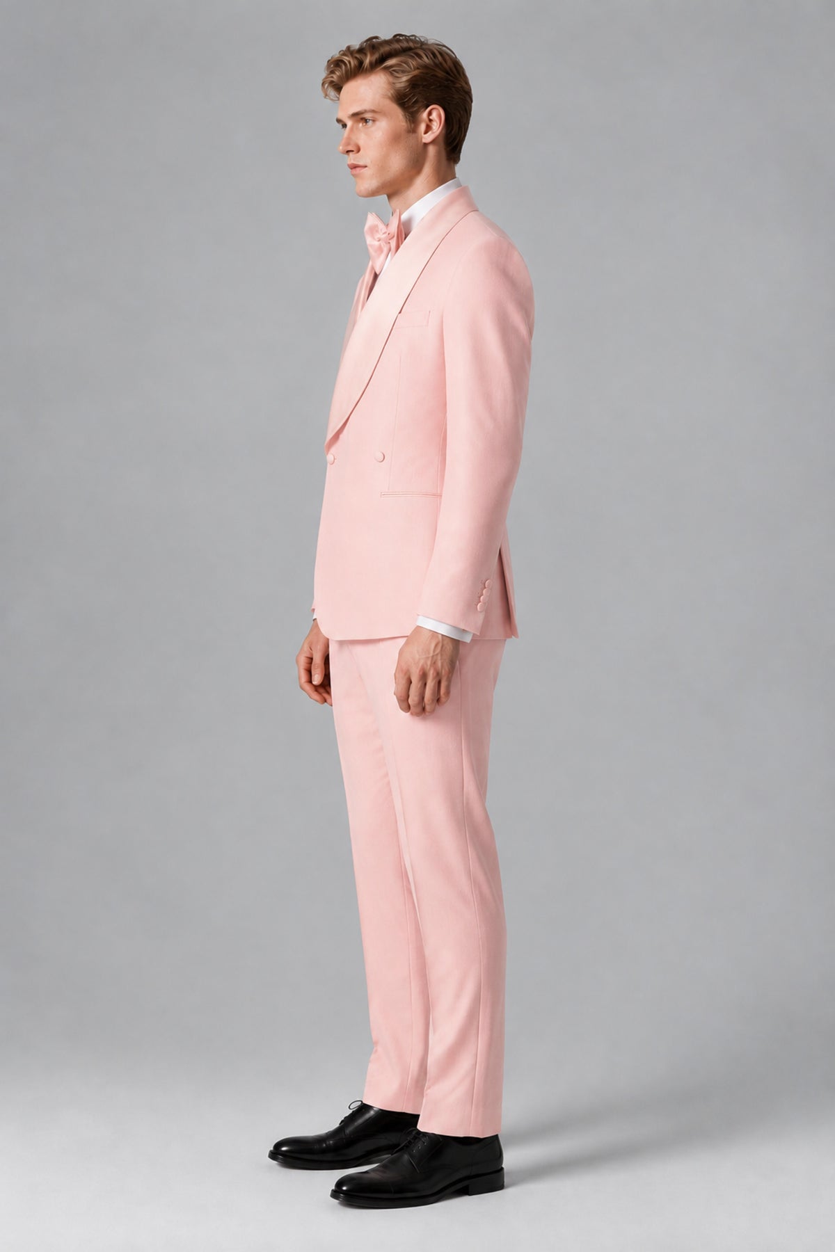 Bolodoo Men's Pink Shawl Lapel 2-Piece Tuxedo Suit – Jacket & Trousers - Pink - Pink (2)