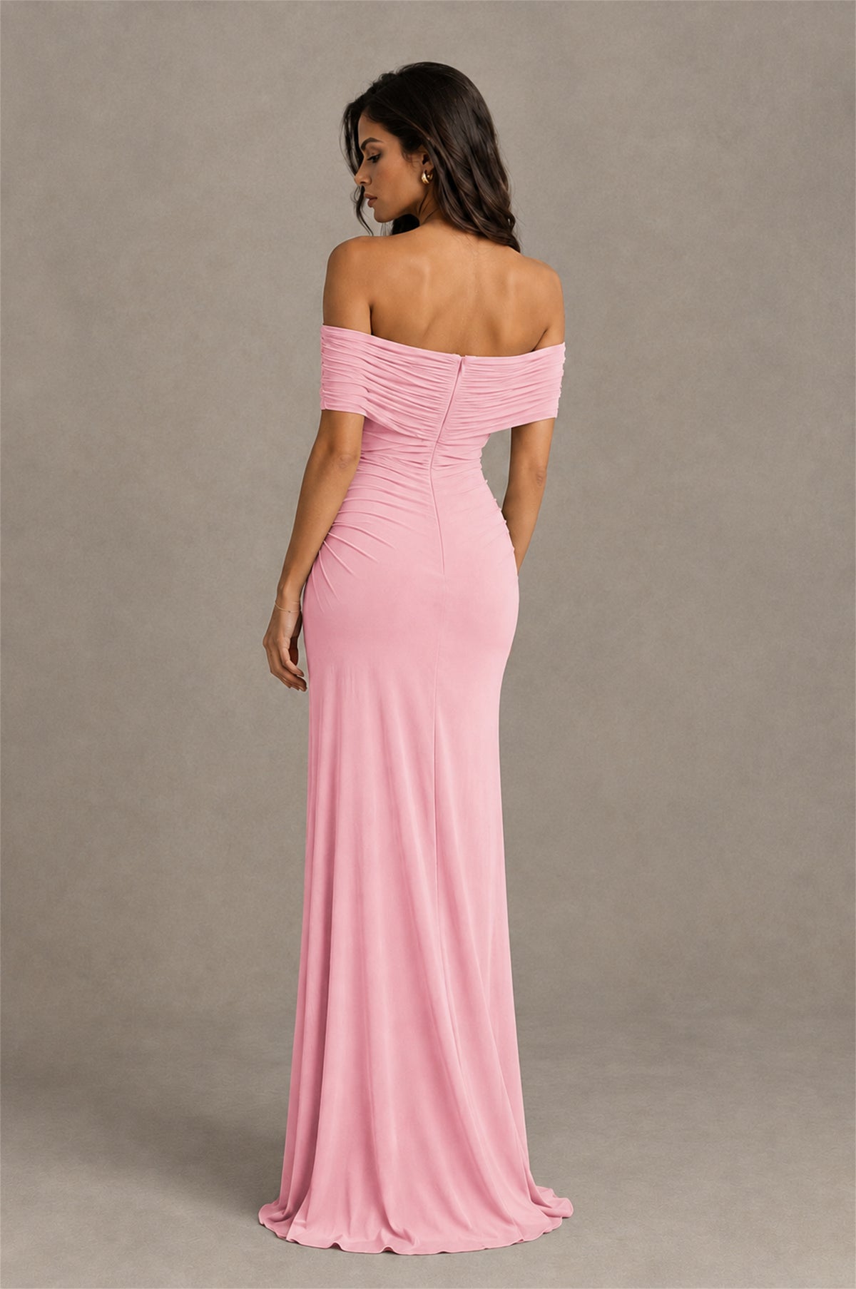 BOLODOO Pink Off-Shoulder Ruched Maxi Dress - Pink