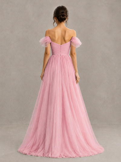 BOLODOO Pink Off-the-Shoulder Ruffle Sleeve A-Line Bridesmaid Dress - Pink - Pink (2)