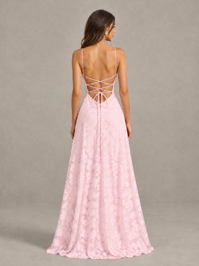 BOLODOO Pink Floral Appliqué Slit Maxi Dress - Pink - Pink (2)