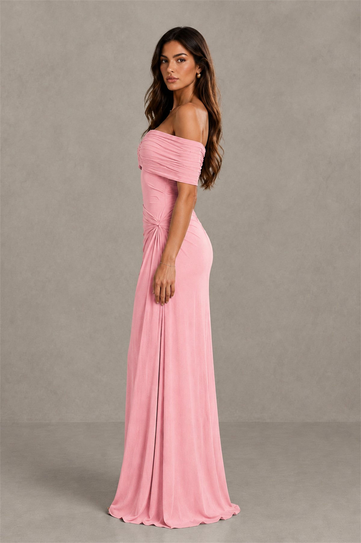 BOLODOO Pink Off-Shoulder Ruched Maxi Dress - Pink
