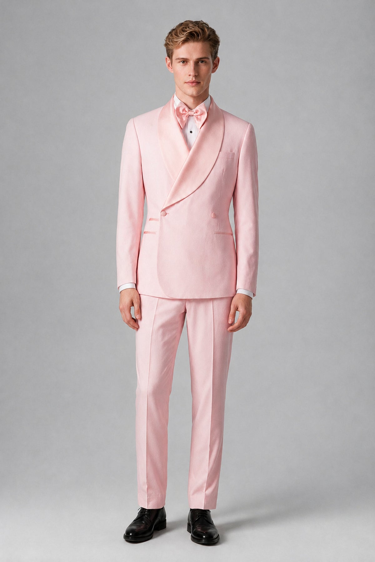 Bolodoo Men's Pink Shawl Lapel 2-Piece Tuxedo Suit – Jacket & Trousers - Pink - Pink (3)