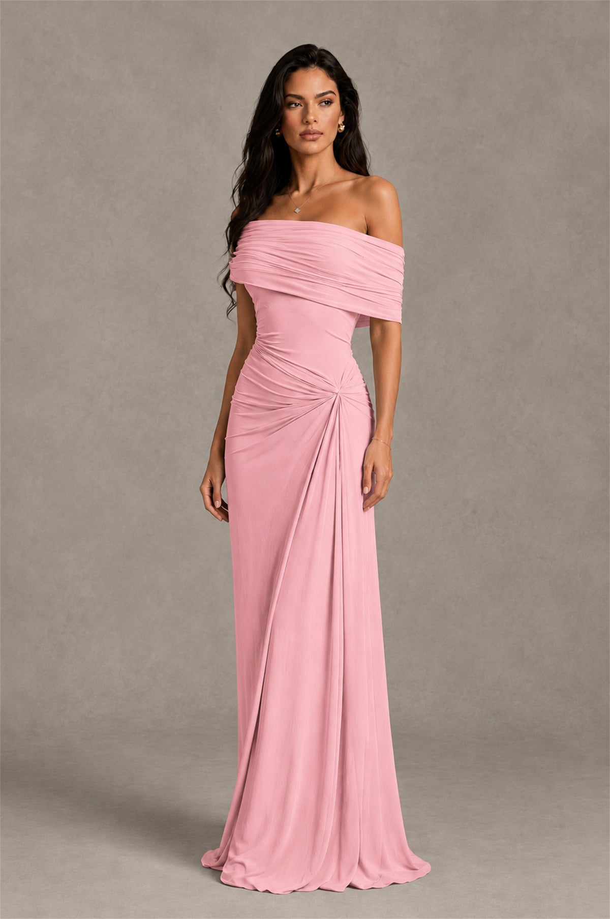 BOLODOO Pink Off-Shoulder Ruched Maxi Dress - Pink