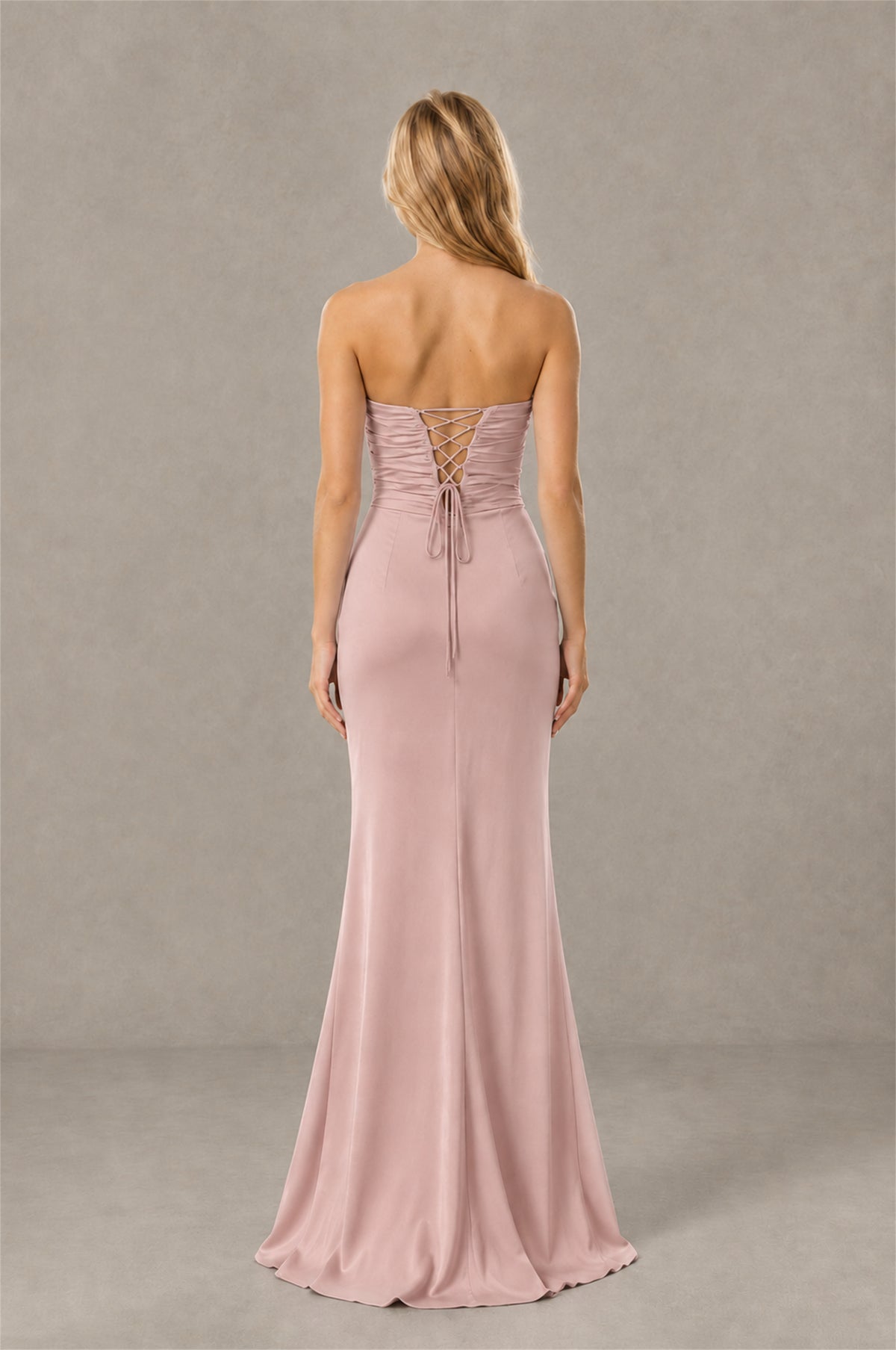 BOLODOO Pink Sweetheart Strapless Twist Knot Cutout Lace-Up Back Satin Mermaid Maxi Dress - Pink - Pink (4)