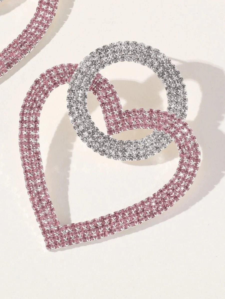 Pink Rhinestones Heart Hoop Earrings